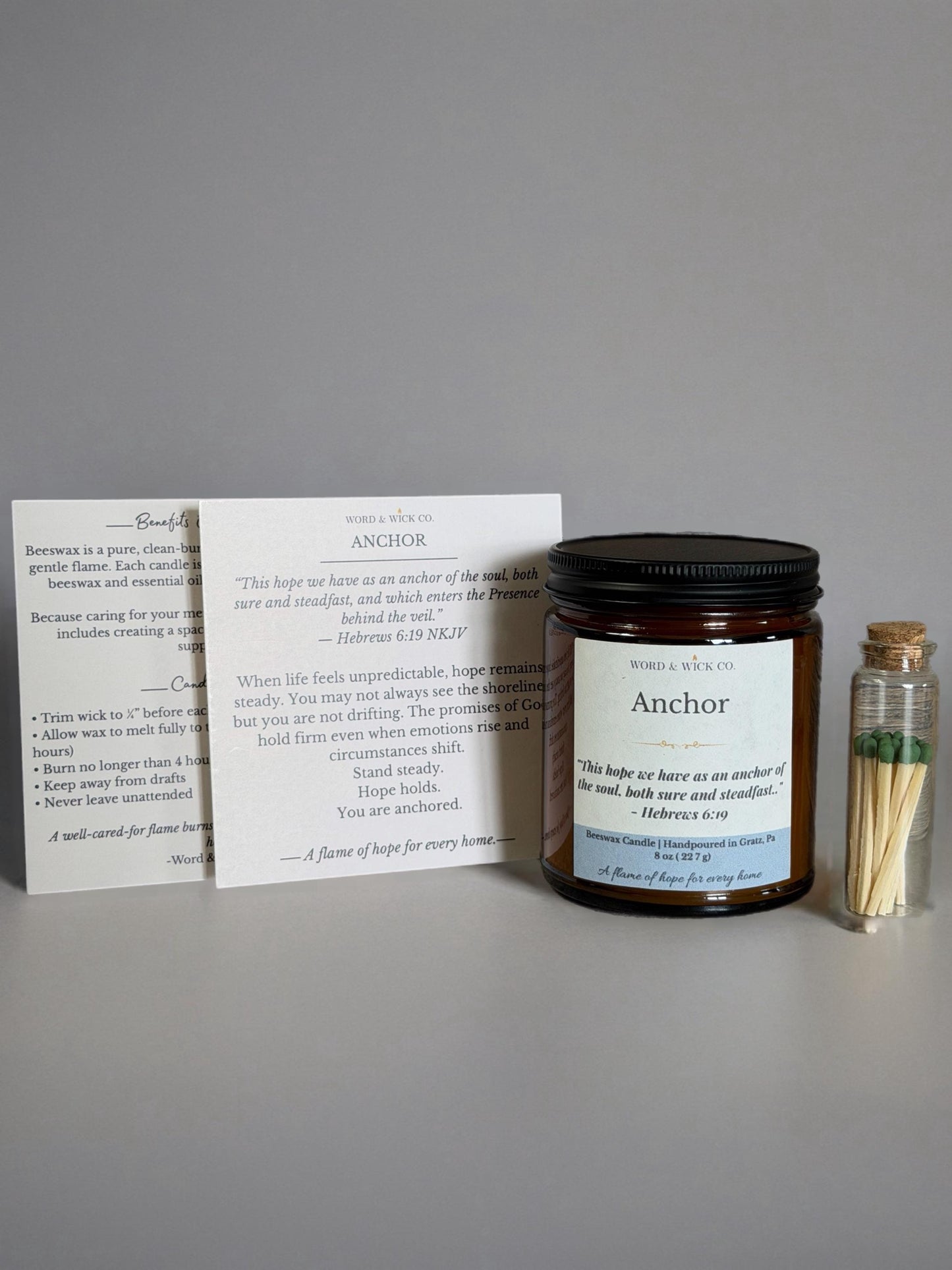 Christian Candle | Anchor | Candle Gift | Scripture Beeswax Candle | Encouragement Gift | Faith Gift for Women | Word & Wick Co.