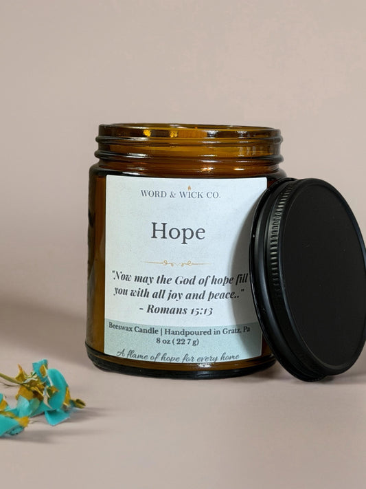Beeswax Prayer Candle | Hope Scripture Candle | Christian Gift | Wood Wick | Non-Toxic | Romans 15:13 | Faith Gift for Her | Encouragement