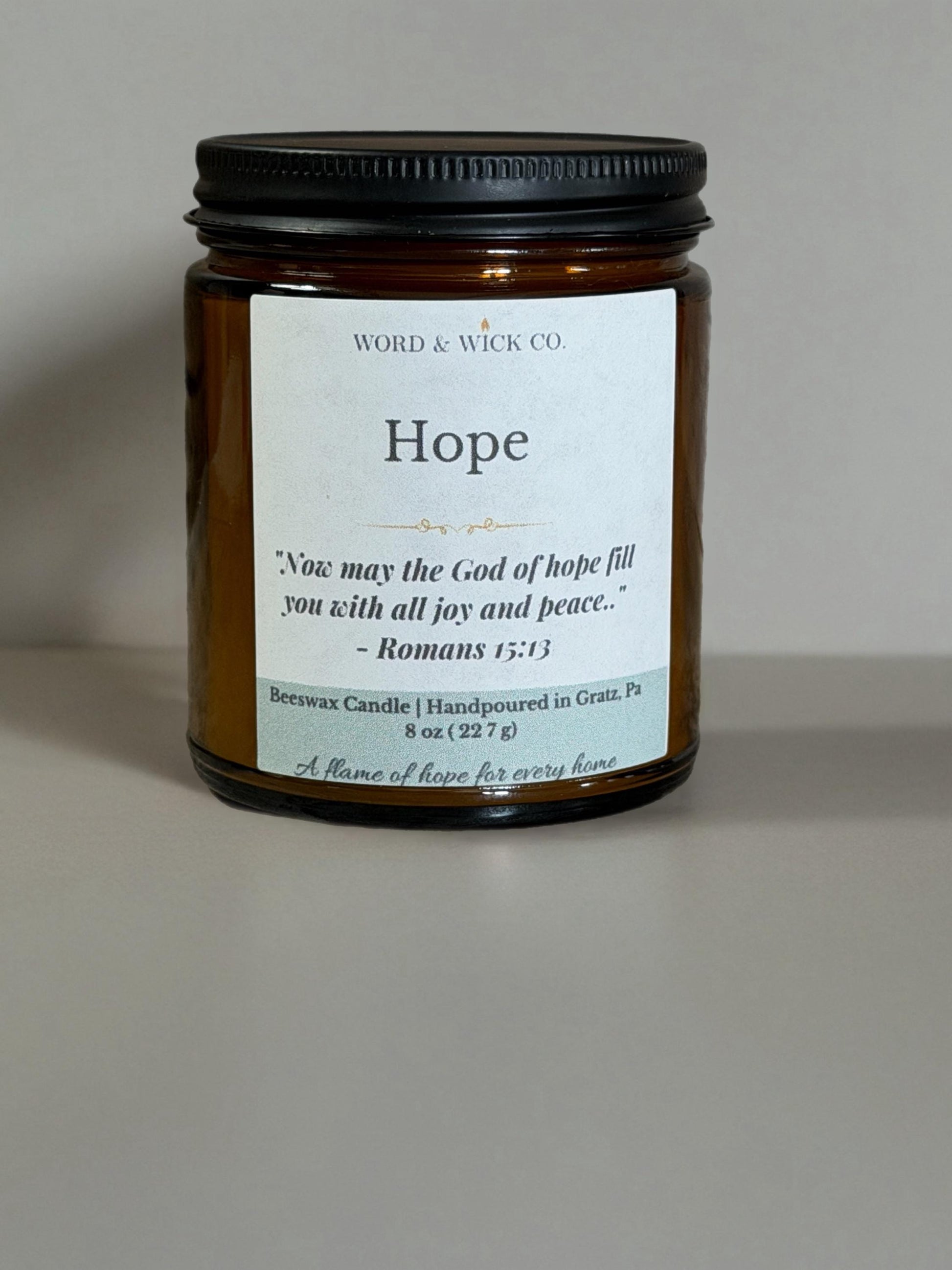 Beeswax Prayer Candle | Hope Scripture Candle | Christian Gift | Wood Wick | Non-Toxic | Romans 15:13 | Faith Gift for Her | Encouragement