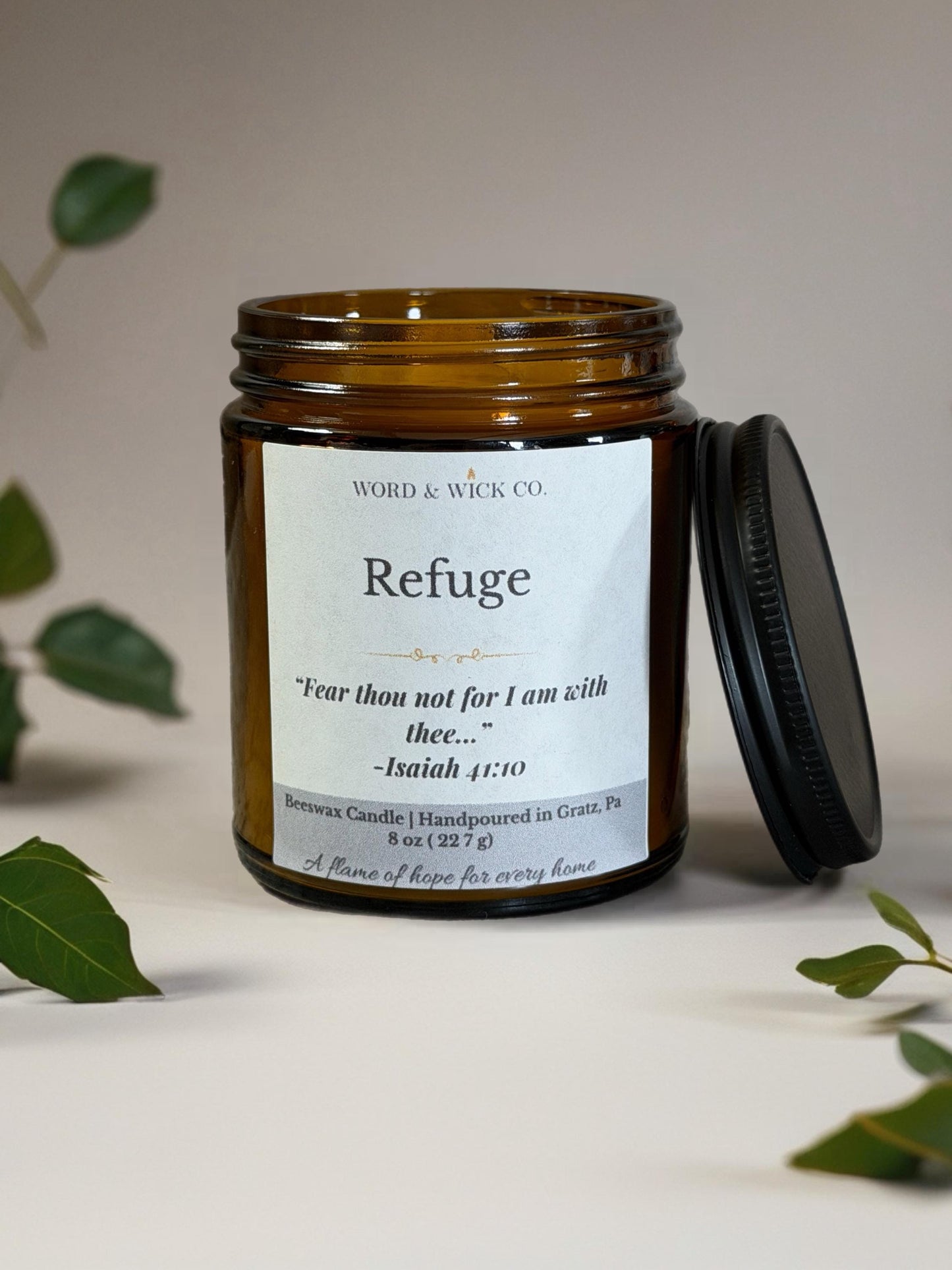 Beeswax Prayer Candle | Refuge Scripture Candle | Christian Gift | Wood Wick | Non-Toxic | Psalm 46:1 | Faith Gift for Her | Comfort Candle