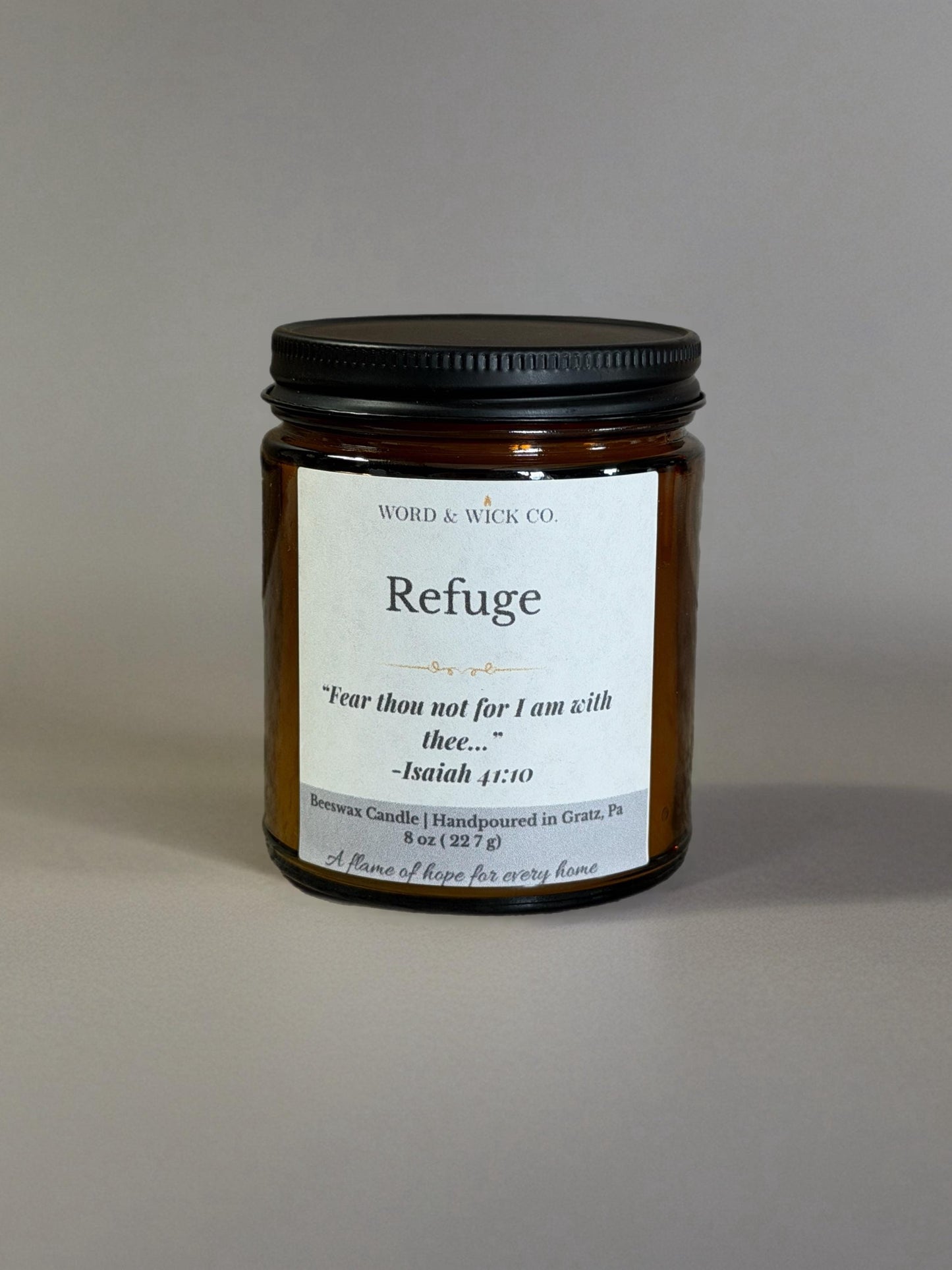 Beeswax Prayer Candle | Refuge Scripture Candle | Christian Gift | Wood Wick | Non-Toxic | Psalm 46:1 | Faith Gift for Her | Comfort Candle