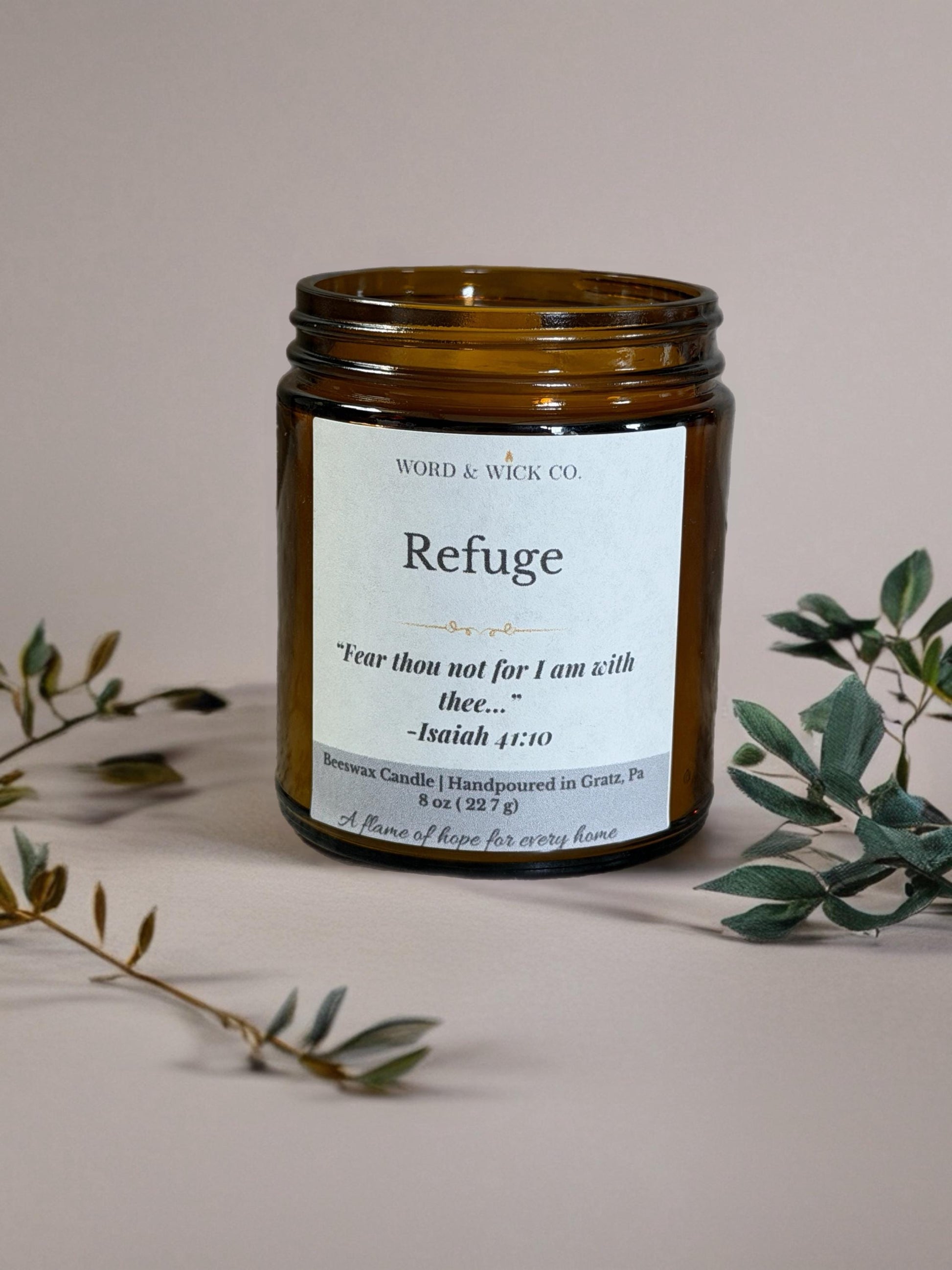 Beeswax Prayer Candle | Refuge Scripture Candle | Christian Gift | Wood Wick | Non-Toxic | Psalm 46:1 | Faith Gift for Her | Comfort Candle