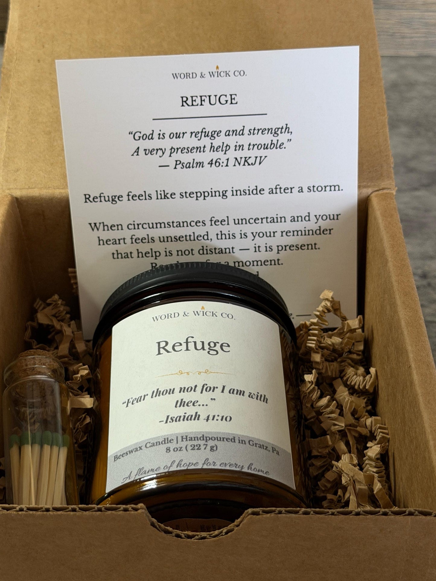 Beeswax Prayer Candle | Refuge Scripture Candle | Christian Gift | Wood Wick | Non-Toxic | Psalm 46:1 | Faith Gift for Her | Comfort Candle