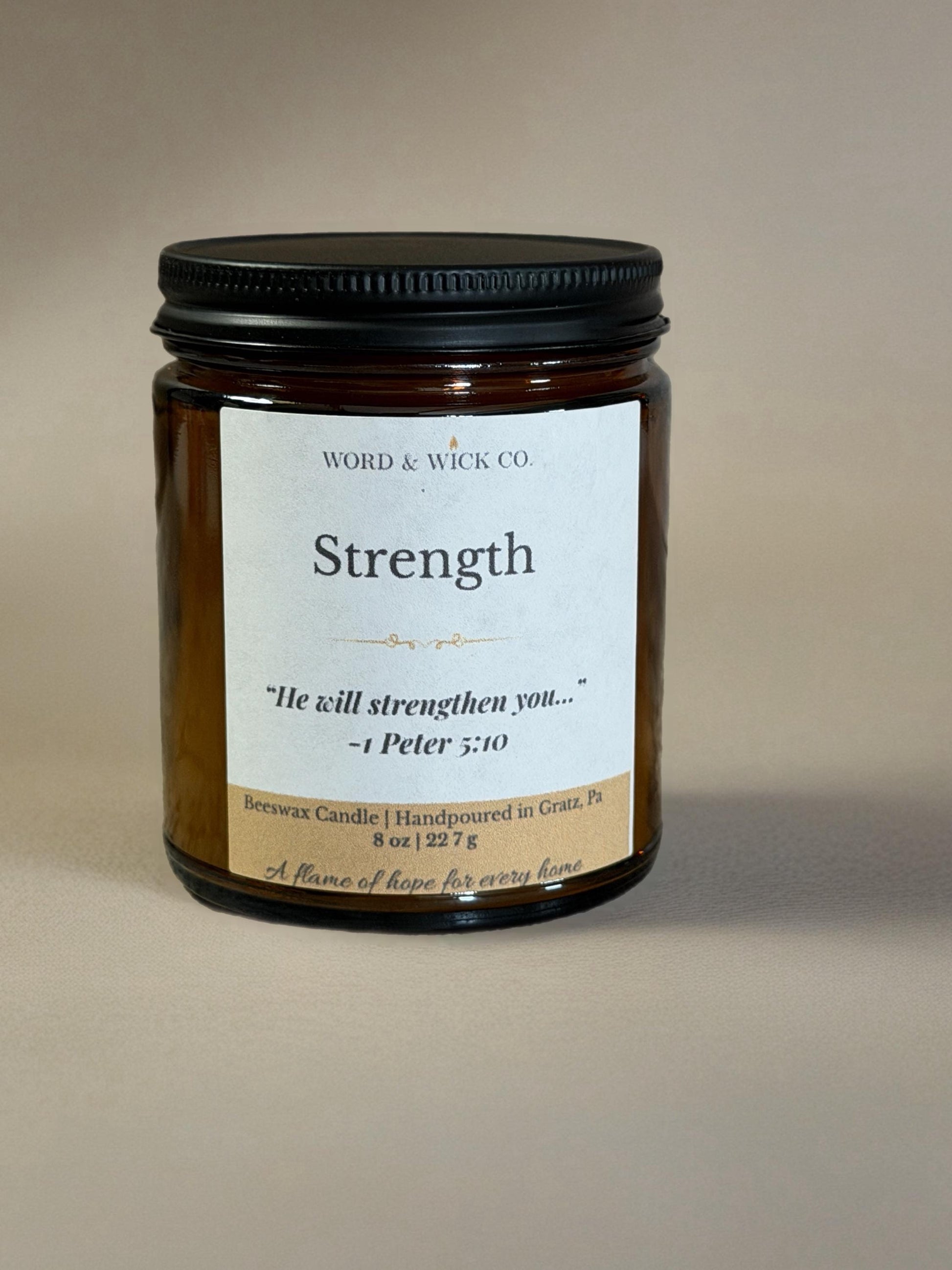 Beeswax Prayer Candle | Strength Scripture Candle | Wood Wick | Non-Toxic | 2 Corinthians 12:9 | Gift for Her | Encouragement Candle