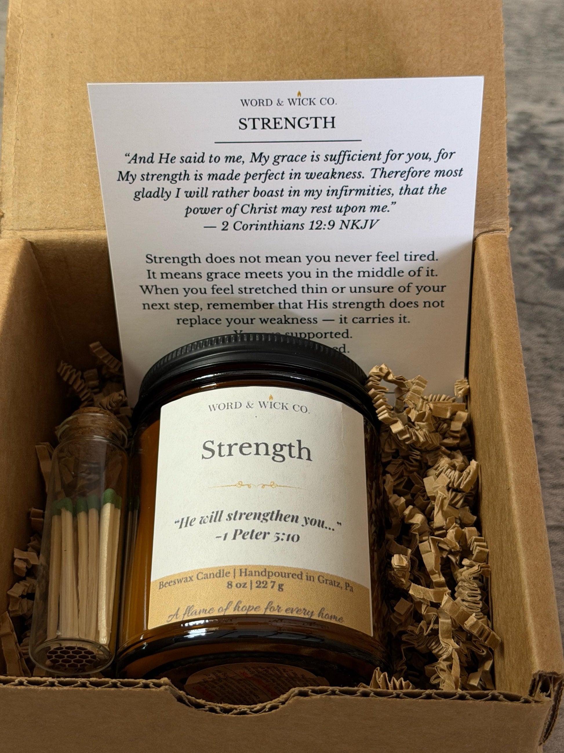 Beeswax Prayer Candle | Strength Scripture Candle | Wood Wick | Non-Toxic | 2 Corinthians 12:9 | Gift for Her | Encouragement Candle