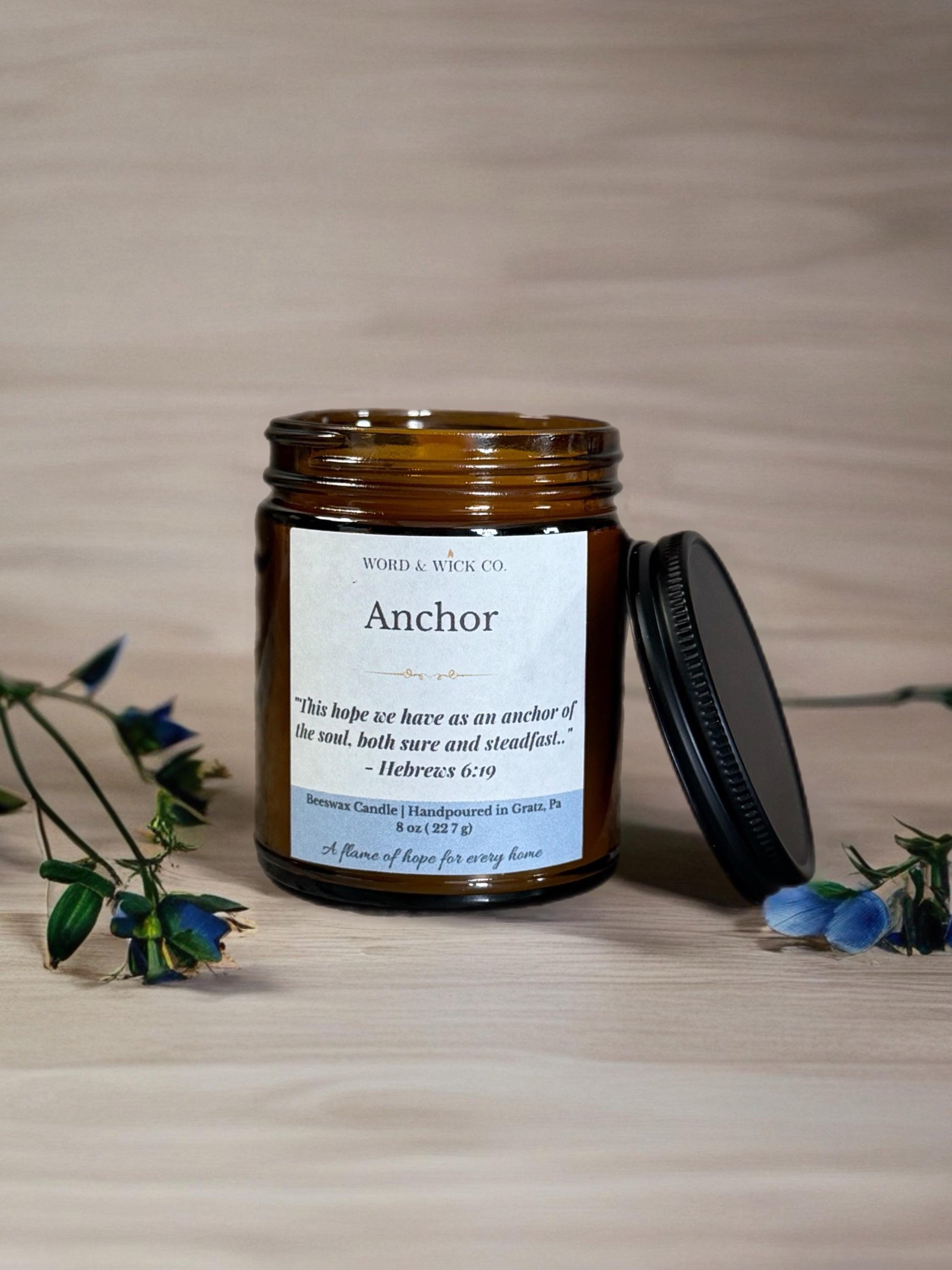 Christian Candle | Anchor | Candle Gift | Scripture Beeswax Candle | Encouragement Gift | Faith Gift for Women | Word & Wick Co.