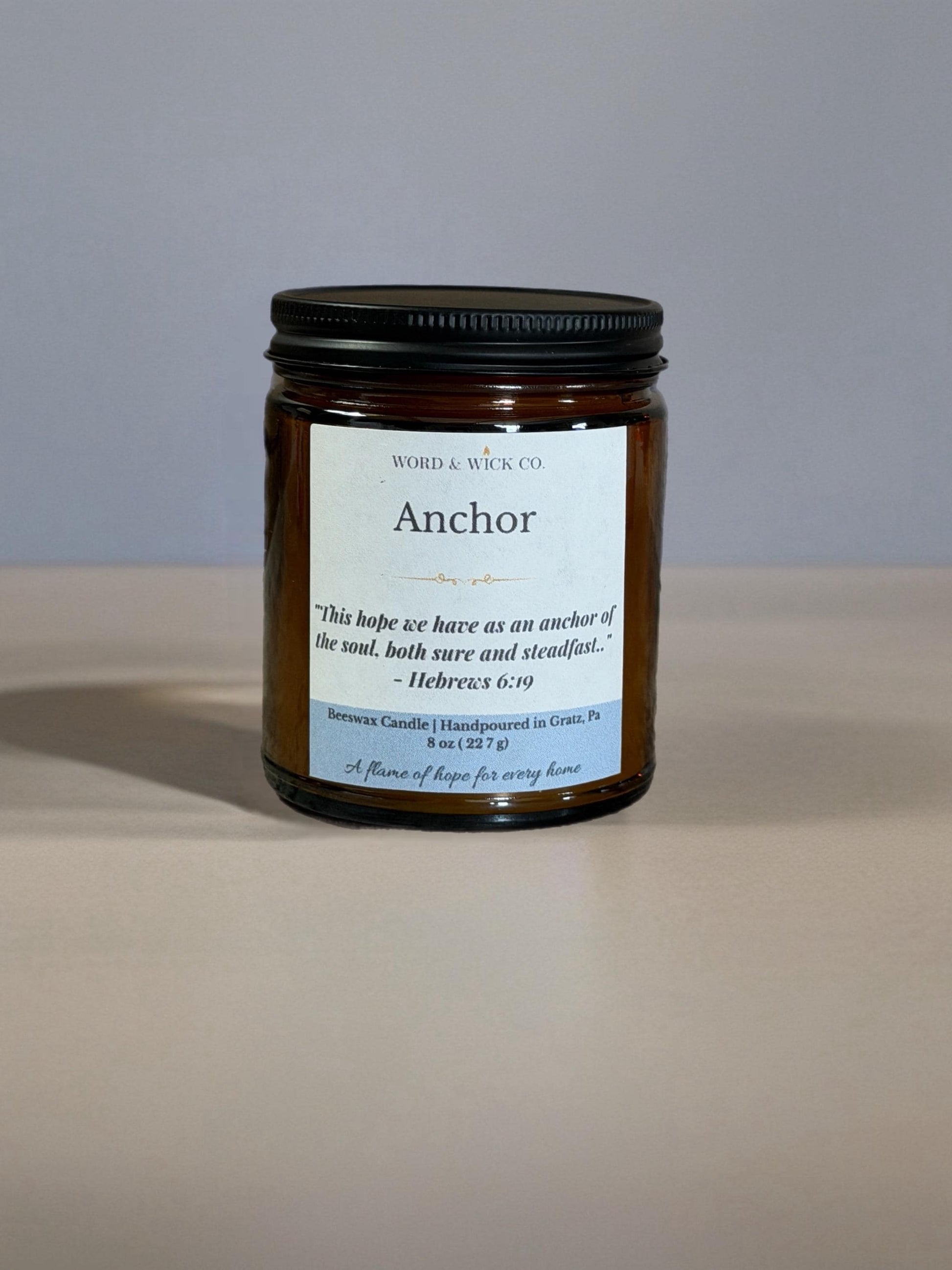 Christian Candle | Anchor | Candle Gift | Scripture Beeswax Candle | Encouragement Gift | Faith Gift for Women | Word & Wick Co.