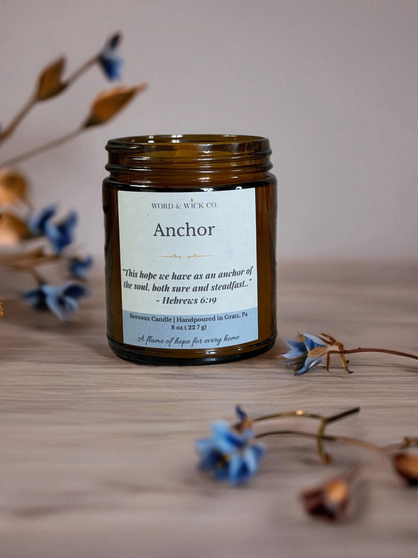 Christian Candle | Anchor | Candle Gift | Scripture Beeswax Candle | Encouragement Gift | Faith Gift for Women | Word & Wick Co.