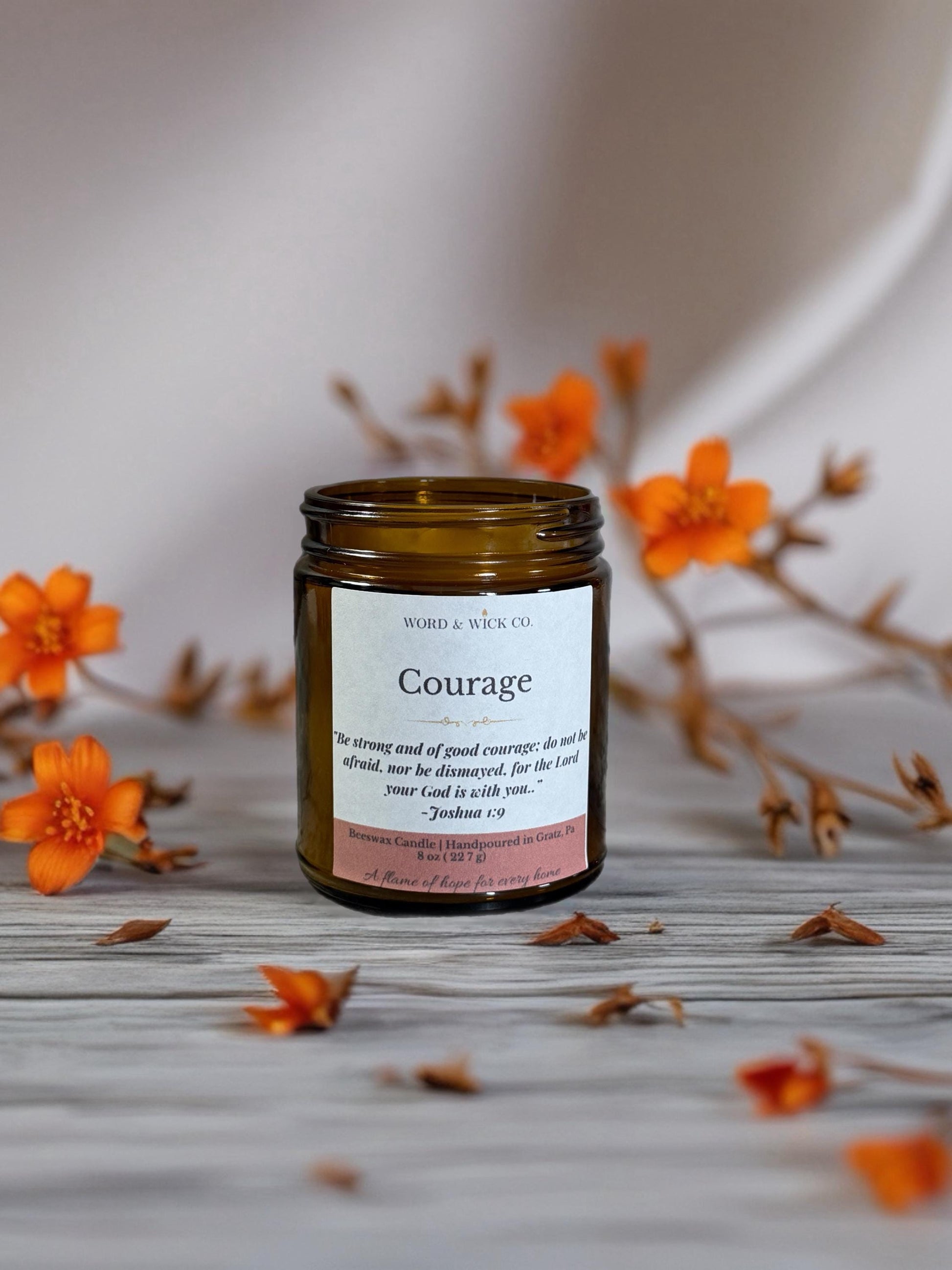 Christian Candle | Courage | Scripture Candle Gift | Faith Candle for Women | Beeswax Hand-Poured | Encouragement Gift | Word & Wick Co.
