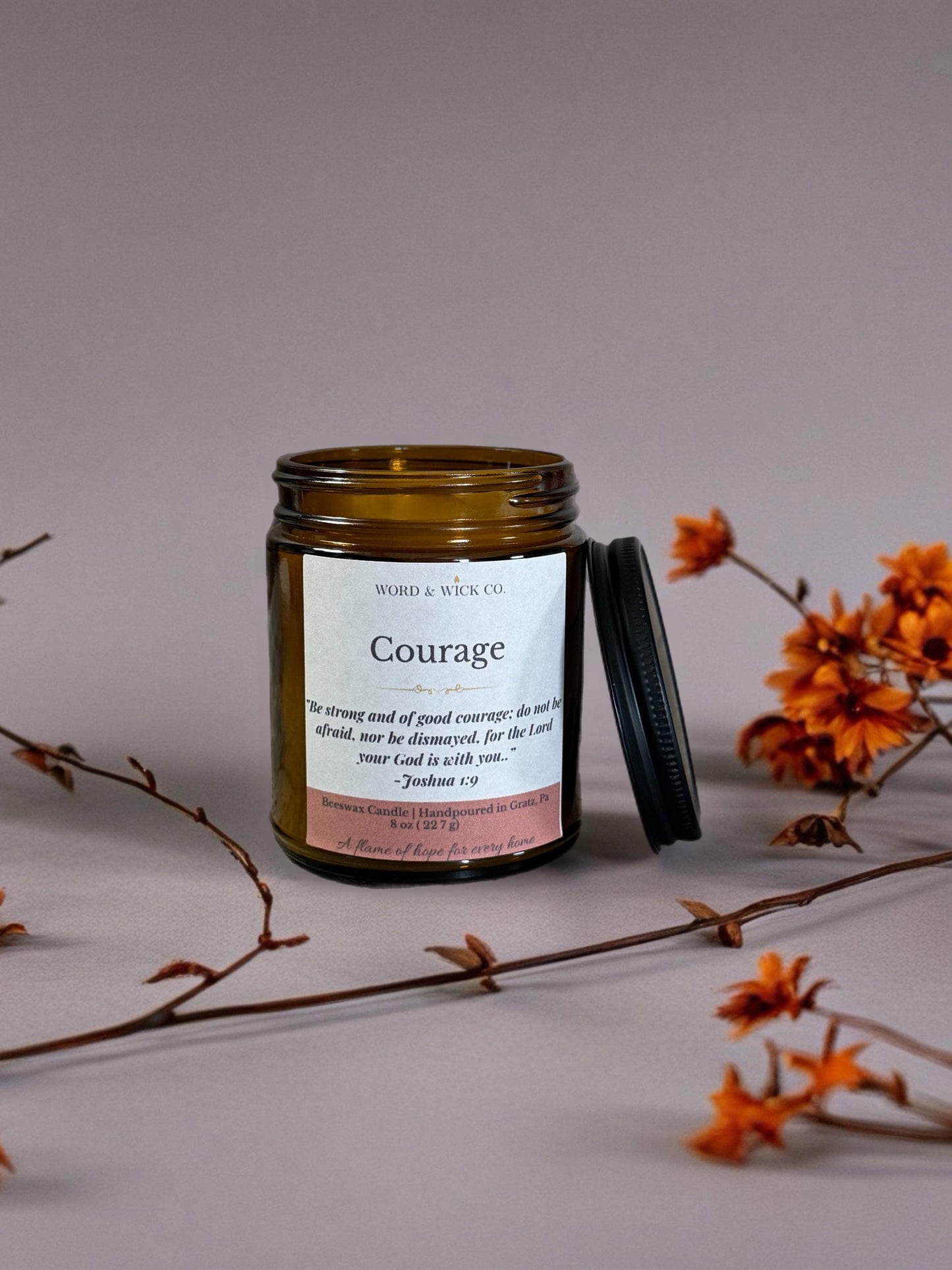 Christian Candle | Courage | Scripture Candle Gift | Faith Candle for Women | Beeswax Hand-Poured | Encouragement Gift | Word & Wick Co.