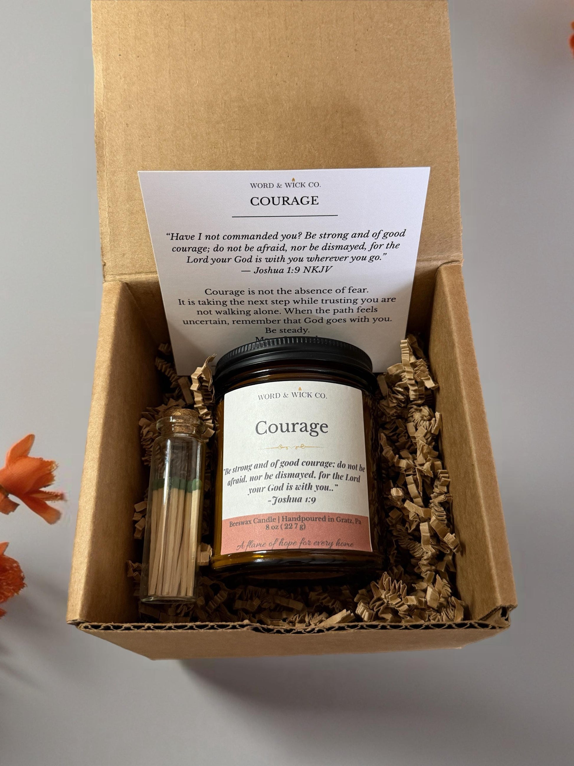 Christian Candle | Courage | Scripture Candle Gift | Faith Candle for Women | Beeswax Hand-Poured | Encouragement Gift | Word & Wick Co.