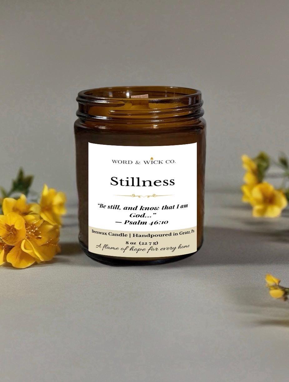 Christian Candle | Stillness | Faith Candle Gift | Beeswax Hand-Poured | Scripture Candle | Anxiety Relief Gift | Grief Gift