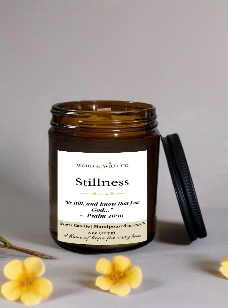 Christian Candle | Stillness | Faith Candle Gift | Beeswax Hand-Poured | Scripture Candle | Anxiety Relief Gift | Grief Gift
